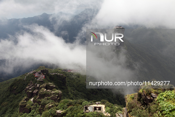 An aerial photo is showing Mount Fanjing goldentop in Tongren city, Guizhou province, China, on July 16, 2024. 