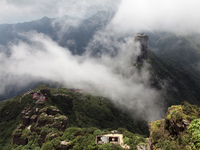 An aerial photo is showing Mount Fanjing goldentop in Tongren city, Guizhou province, China, on July 16, 2024. (