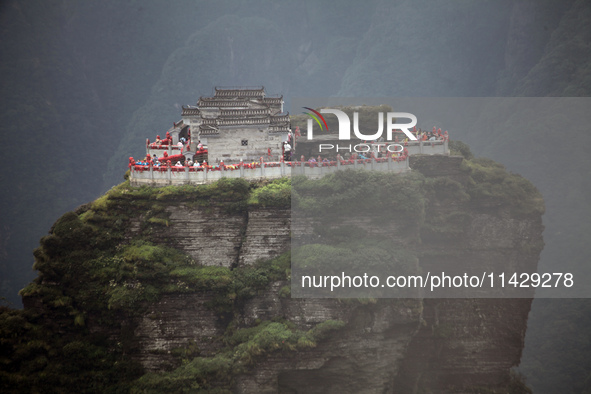 An aerial photo is showing Mount Fanjing goldentop in Tongren city, Guizhou province, China, on July 16, 2024. 