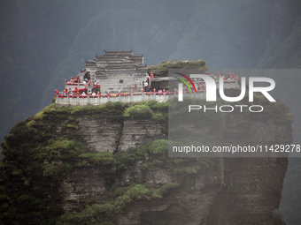 An aerial photo is showing Mount Fanjing goldentop in Tongren city, Guizhou province, China, on July 16, 2024. (