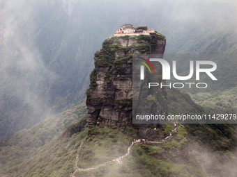 An aerial photo is showing Mount Fanjing goldentop in Tongren city, Guizhou province, China, on July 16, 2024. (