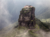 An aerial photo is showing Mount Fanjing goldentop in Tongren city, Guizhou province, China, on July 16, 2024. (