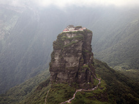 An aerial photo is showing Mount Fanjing goldentop in Tongren city, Guizhou province, China, on July 16, 2024. (