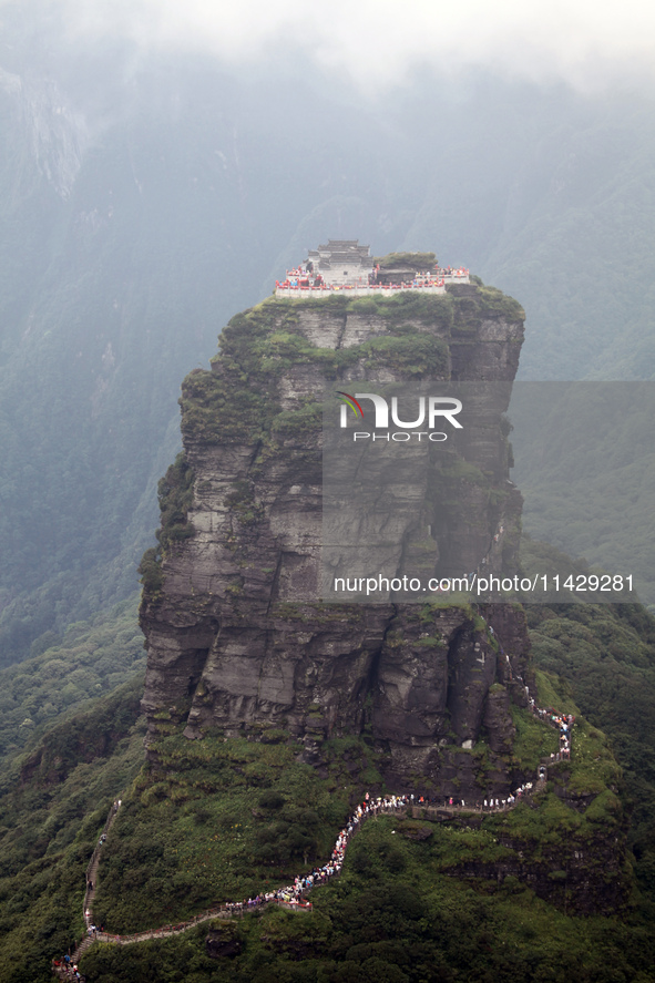 An aerial photo is showing Mount Fanjing goldentop in Tongren city, Guizhou province, China, on July 16, 2024. 