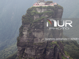 An aerial photo is showing Mount Fanjing goldentop in Tongren city, Guizhou province, China, on July 16, 2024. (