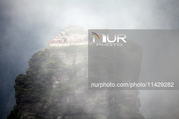 An aerial photo is showing Mount Fanjing goldentop in Tongren city, Guizhou province, China, on July 16, 2024. 