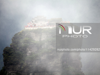 An aerial photo is showing Mount Fanjing goldentop in Tongren city, Guizhou province, China, on July 16, 2024. (