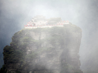 An aerial photo is showing Mount Fanjing goldentop in Tongren city, Guizhou province, China, on July 16, 2024. (