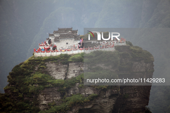 An aerial photo is showing Mount Fanjing goldentop in Tongren city, Guizhou province, China, on July 16, 2024. 