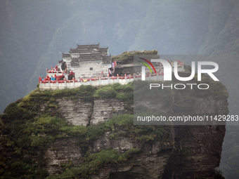 An aerial photo is showing Mount Fanjing goldentop in Tongren city, Guizhou province, China, on July 16, 2024. (