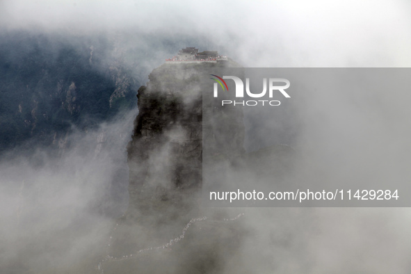 An aerial photo is showing Mount Fanjing goldentop in Tongren city, Guizhou province, China, on July 16, 2024. 