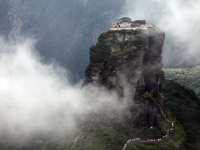 An aerial photo is showing Mount Fanjing goldentop in Tongren city, Guizhou province, China, on July 16, 2024. (