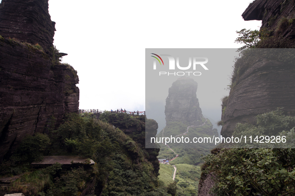 An aerial photo is showing Mount Fanjing goldentop in Tongren city, Guizhou province, China, on July 16, 2024. 