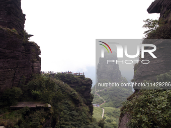 An aerial photo is showing Mount Fanjing goldentop in Tongren city, Guizhou province, China, on July 16, 2024. (