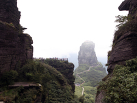 An aerial photo is showing Mount Fanjing goldentop in Tongren city, Guizhou province, China, on July 16, 2024. (