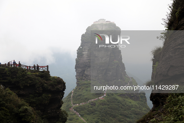 An aerial photo is showing Mount Fanjing goldentop in Tongren city, Guizhou province, China, on July 16, 2024. 