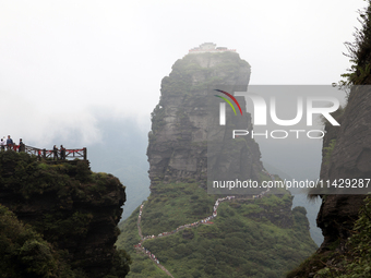 An aerial photo is showing Mount Fanjing goldentop in Tongren city, Guizhou province, China, on July 16, 2024. (