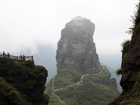 An aerial photo is showing Mount Fanjing goldentop in Tongren city, Guizhou province, China, on July 16, 2024. (