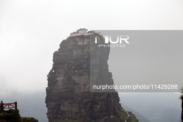 An aerial photo is showing Mount Fanjing goldentop in Tongren city, Guizhou province, China, on July 16, 2024. 