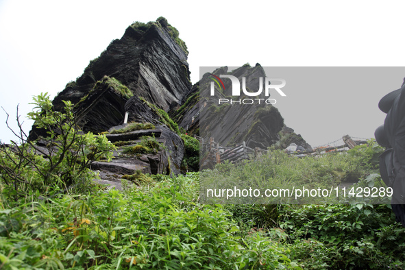 An aerial photo is showing Mount Fanjing goldentop in Tongren city, Guizhou province, China, on July 16, 2024. 