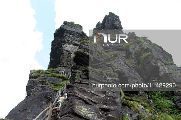 An aerial photo is showing Mount Fanjing goldentop in Tongren city, Guizhou province, China, on July 16, 2024. 