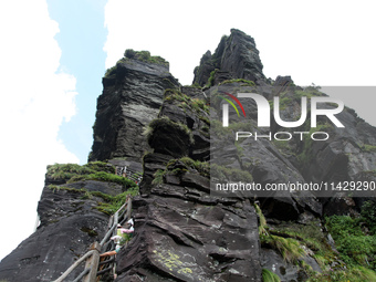 An aerial photo is showing Mount Fanjing goldentop in Tongren city, Guizhou province, China, on July 16, 2024. (