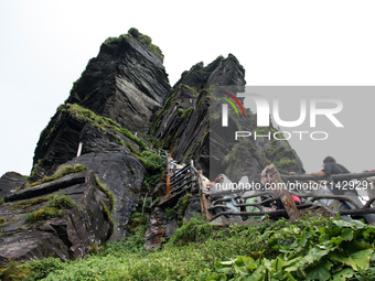 An aerial photo is showing Mount Fanjing goldentop in Tongren city, Guizhou province, China, on July 16, 2024. (