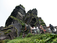 An aerial photo is showing Mount Fanjing goldentop in Tongren city, Guizhou province, China, on July 16, 2024. (