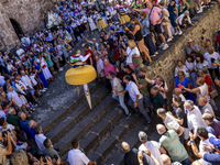 The dancers are descending in Anguiano, Spain, on July 22, 2024. (