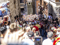 The dancers are descending in Anguiano, Spain, on July 22, 2024. (