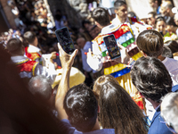 The dancers are descending in Anguiano, Spain, on July 22, 2024. (