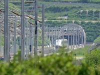 A high-speed comprehensive inspection train is running on the Penglai section of Weifang High-speed Railway in Yantai, China, on July 23, 20...