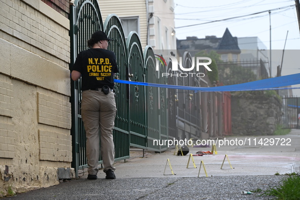 NYPD crime scene investigators are on the scene, investigating the fatal shooting of a 28-year-old male in the Bronx, New York. A 28-year-ol...