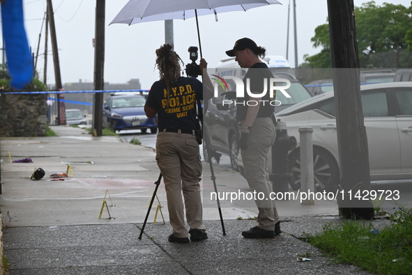 NYPD crime scene investigators are on the scene, investigating the fatal shooting of a 28-year-old male in the Bronx, New York. A 28-year-ol...