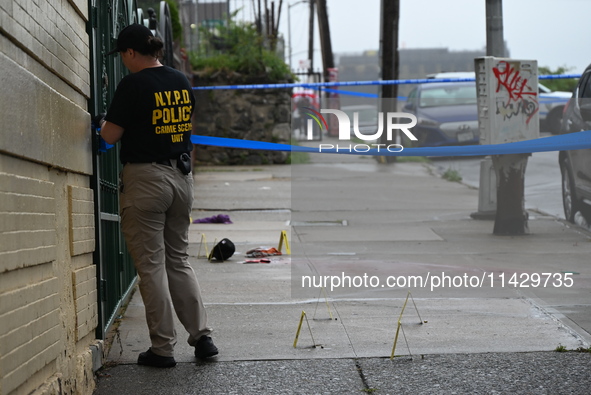 NYPD crime scene investigators are on the scene, investigating the fatal shooting of a 28-year-old male in the Bronx, New York. A 28-year-ol...