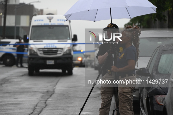 NYPD crime scene investigators are on the scene, investigating the fatal shooting of a 28-year-old male in the Bronx, New York. A 28-year-ol...