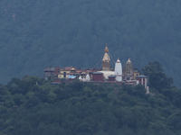 The Swayambhunath Stupa, a UNESCO World Heritage Site, is being pictured after overnight rainfall, which is bringing in clear weather condit...