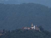 The Swayambhunath Stupa, a UNESCO World Heritage Site, is being pictured after overnight rainfall, which is bringing in clear weather condit...