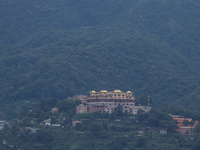 A Buddhist monastery is sitting on the hill slope of Kathmandu, Nepal, on July 23, 2024, after overnight rainfall which is bringing in clear...