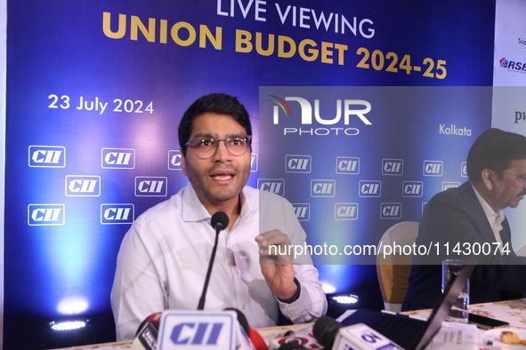 Shashwat Goenka, Deputy Chairman of the Confederation of Indian Industry (CII) and Vice Chairman of RPSG Group, is addressing media conferen...