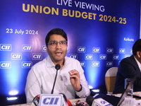 Shashwat Goenka, Deputy Chairman of the Confederation of Indian Industry (CII) and Vice Chairman of RPSG Group, is addressing media conferen...