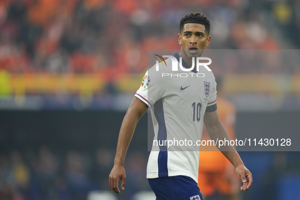 Jude Bellingham attacking midfield of England and Real Madrid during the UEFA EURO 2024 semi-final match between Netherlands and England at...