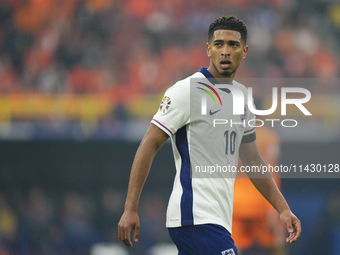 Jude Bellingham attacking midfield of England and Real Madrid during the UEFA EURO 2024 semi-final match between Netherlands and England at...