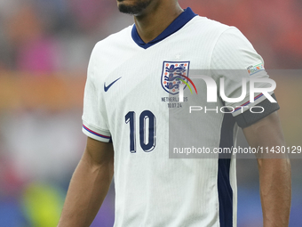 Jude Bellingham attacking midfield of England and Real Madrid during the UEFA EURO 2024 semi-final match between Netherlands and England at...