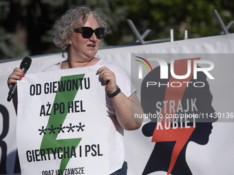 Pro-abortion activist and one of the leaders of Poland's Women Strike, Marta Lempart, is looking on as she addresses the crowd during a rall...