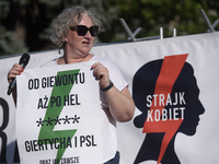 Pro-abortion activist and one of the leaders of Poland's Women Strike, Marta Lempart, is looking on as she addresses the crowd during a rall...