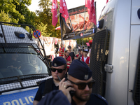 Police officers are dividing Pro-life activists from pro-abortion activists during a rally in favor of free and safe abortion in Warsaw, Pol...