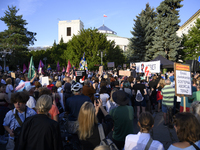 They are shouting slogans as they take part in a rally in favor of free and safe abortion in Warsaw, Poland, on July 23, 2024. Hundreds of d...