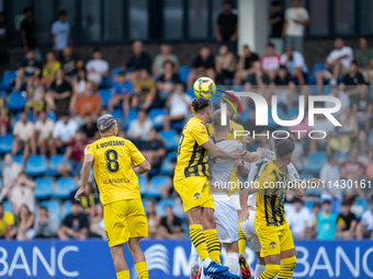 Players are in action during the second phase of the UEFA Champions League Qualification 2024-2025 match between UD Santa Coloma and FC Midt...