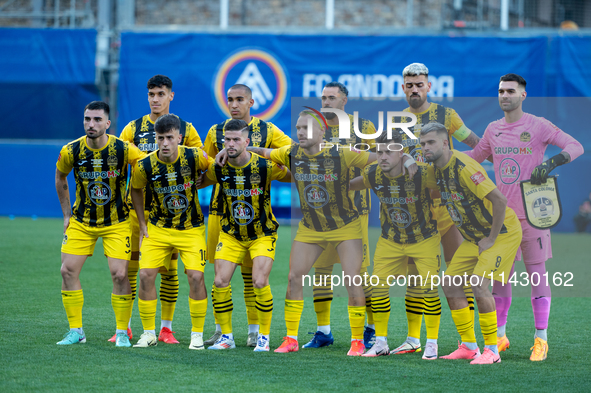 UD Santa Coloma AND players are forming during the second phase of the UEFA Champions League Qualification 2024-2025 match between UD Santa...